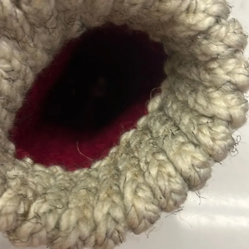 Homemade Wool and Acrylic Knitted Cranberry and Wheat Winter Hat- Infant/XSmall